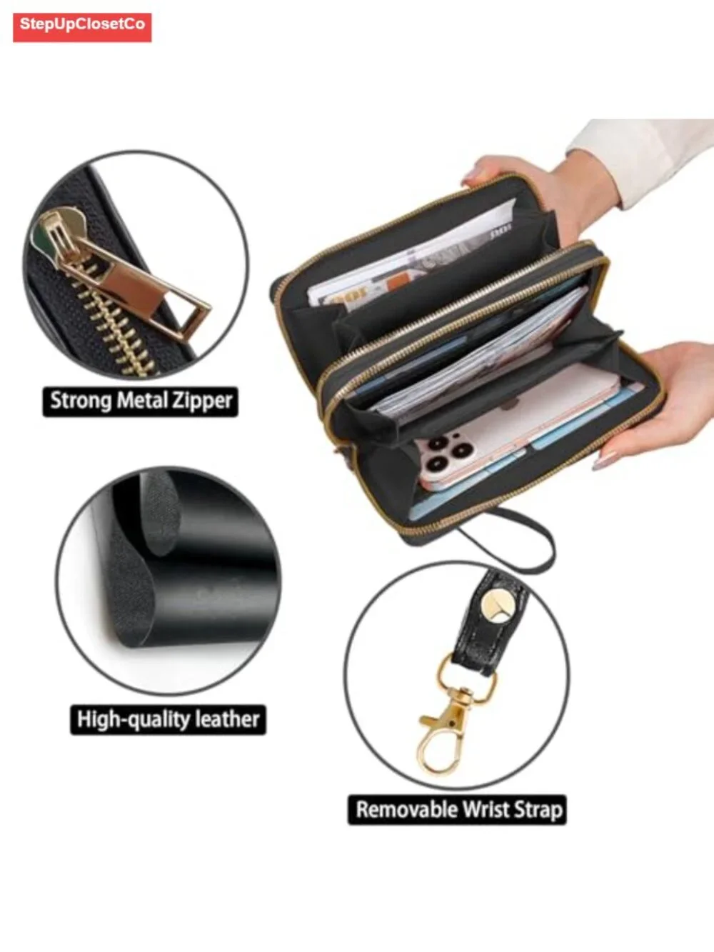 FVAENDHIO Women's PU Leather Double Zipper Clutch Wallet with Removable